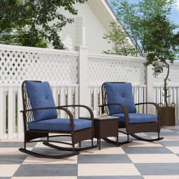 Patio Furniture Set, Rocking Chairs W/ Coffee Table, Cushion Brown