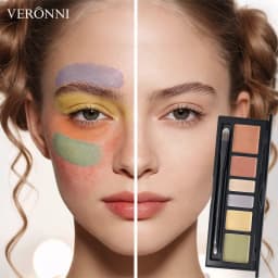 6 Shades Cream Color Correcting Concealer Palette with Dual-Ended Makeup Brush, Full Coverage Makeup Corrector Kit for Dark Circles, Redness & Blemishes