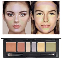 6 Shades Cream Color Correcting Concealer Palette with Dual-Ended Makeup Brush, Full Coverage Makeup Corrector Kit for Dark Circles, Redness & Blemishes