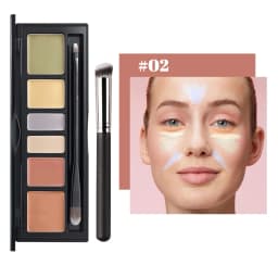 6 Shades Cream Color Correcting Concealer Palette with Dual-Ended Makeup Brush, Full Coverage Makeup Corrector Kit for Dark Circles, Redness & Blemishes