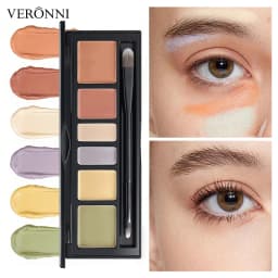 6 Shades Cream Color Correcting Concealer Palette with Dual-Ended Makeup Brush, Full Coverage Makeup Corrector Kit for Dark Circles, Redness & Blemishes
