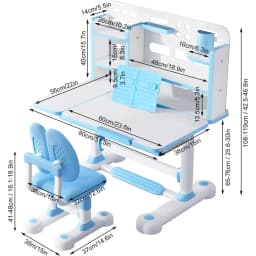 Kid's Study Desk and Chair Set, Height Adjustable Children's Desk and Chair Set with Bookshel and Storage Der, 50-Degree able De