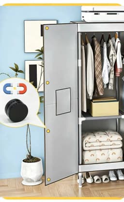 A Simple Wardrobe with Magnetic Suction Double Door Type, Magnetic Suction Thickened Panel, Cloth Portable Wardrobe for Bedroom