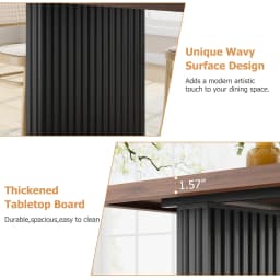 Modern Dining Table for 6-8, 71" Rectangular Farmhouse Kitchen Table with 3.6"×22.9" Black Fluted Wave Metal Legs & Wooden Top, Large Dining Table for Home Office, Dining