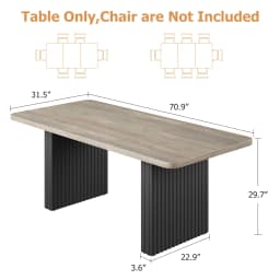 Modern Dining Table for 6-8, 71" Rectangular Farmhouse Kitchen Table with 3.6"×22.9" Black Fluted Wave Metal Legs & Wooden Top, Large Dining Table for Home Office, Dining