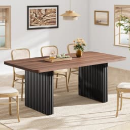 Modern Dining Table for 6-8, 71" Rectangular Farmhouse Kitchen Table with 3.6"×22.9" Black Fluted Wave Metal Legs & Wooden Top, Large Dining Table for Home Office, Dining