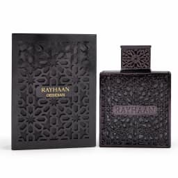 Luxury Black Hollow Metal Rayhaan Obsidian Mens Cologne Long Lasting Arabic Oriental Woody Scent Men Perfume Eau De Toilette Gift Box For Men Holiday Birthday Present