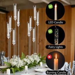 2pcs 5 Arm Floor Candelabra Acrylic Floor Candle Holder for Wedding Centerpiece Birthday Party Home Decor Fit 0.8 LED Candles