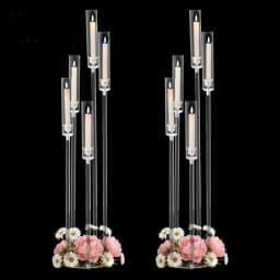 2pcs 5 Arm Floor Candelabra Acrylic Floor Candle Holder for Wedding Centerpiece Birthday Party Home Decor Fit 0.8 LED Candles