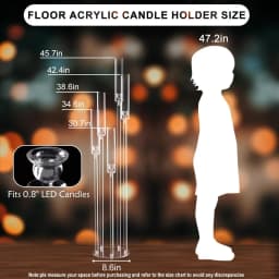 2pcs 5 Arm Floor Candelabra Acrylic Floor Candle Holder for Wedding Centerpiece Birthday Party Home Decor Fit 0.8 LED Candles