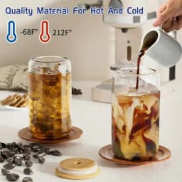 8pc, Glass Cup With Bamboo Lid And Glass Straw+Straw Brush, Exquisite Glass Cup, Essential For Furniture And Kitchen, Party Supplies, Straw Cup Perfect For Soda Water, Boba Tea, Iced Coffee Cup, 18.7oz