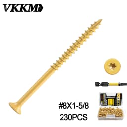 VKKM Yellow Wood Screws T25 Star Drive Self Tapping Screws Anti-Corrosion Fasteners with T25 Bit for Furniture Deck Timber Woodworking