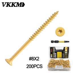 VKKM Yellow Wood Screws T25 Star Drive Self Tapping Screws Anti-Corrosion Fasteners with T25 Bit for Furniture Deck Timber Woodworking