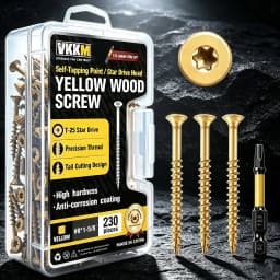 VKKM Yellow Wood Screws T25 Star Drive Self Tapping Screws Anti-Corrosion Fasteners with T25 Bit for Furniture Deck Timber Woodworking