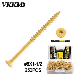 VKKM Yellow Wood Screws T25 Star Drive Self Tapping Screws Anti-Corrosion Fasteners with T25 Bit for Furniture Deck Timber Woodworking