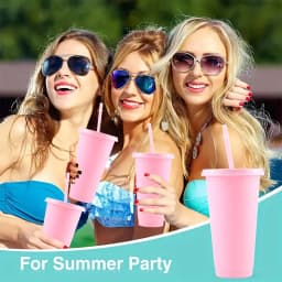 10/15/20/30 Pack Reusable Large Plastic Cups With Straw Lids, 24oz Portable Straw Cups, Large Capacity Beverage Cups Suitable Gatherings, Families, Schools, Offices, Camping, Outdoor Use,, Halloween, Valentine's Day, Thanksgiving, Graduation Season, Birth