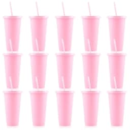 10/15/20/30 Pack Reusable Large Plastic Cups With Straw Lids, 24oz Portable Straw Cups, Large Capacity Beverage Cups Suitable Gatherings, Families, Schools, Offices, Camping, Outdoor Use,, Halloween, Valentine's Day, Thanksgiving, Graduation Season, Birth