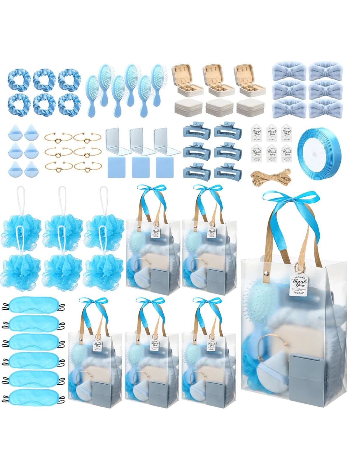 Baby Shower Prizes Modern Sleek 74 Pcs Blue Game Winners Gifts Clear Tote Bags Spa Headbands Puffs Mirrors Jewelry Boxes For Bridal Shower Bachelorette Party Wedding Favors Party Supplies Housewarming Gift Mother's Day Gift