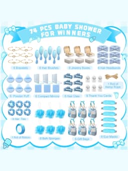 Baby Shower Prizes Modern Sleek 74 Pcs Blue Game Winners Gifts Clear Tote Bags Spa Headbands Puffs Mirrors Jewelry Boxes For Bridal Shower Bachelorette Party Wedding Favors Party Supplies Housewarming Gift Mother's Day Gift