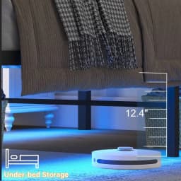 Twin Bed Frame With Charging Station And LED Lights, Metal Platform Bed Frame With Headboard And Footboard, Heavy Duty Steel Sla