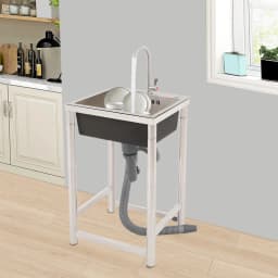 Stainless Steel Kitchen Sink with Faucet, Free Standing Utility Sink, 45x40x22cm Commercial Sink with Soundproof Pad, Fast Drain, for Home, Restaurant, Bar