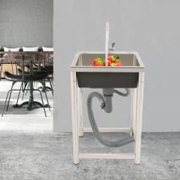 Stainless Steel Kitchen Sink with Faucet, Free Standing Utility Sink, 45x40x22cm Commercial Sink with Soundproof Pad, Fast Drain, for Home, Restaurant, Bar
