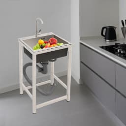 Stainless Steel Kitchen Sink with Faucet, Free Standing Utility Sink, 45x40x22cm Commercial Sink with Soundproof Pad, Fast Drain, for Home, Restaurant, Bar