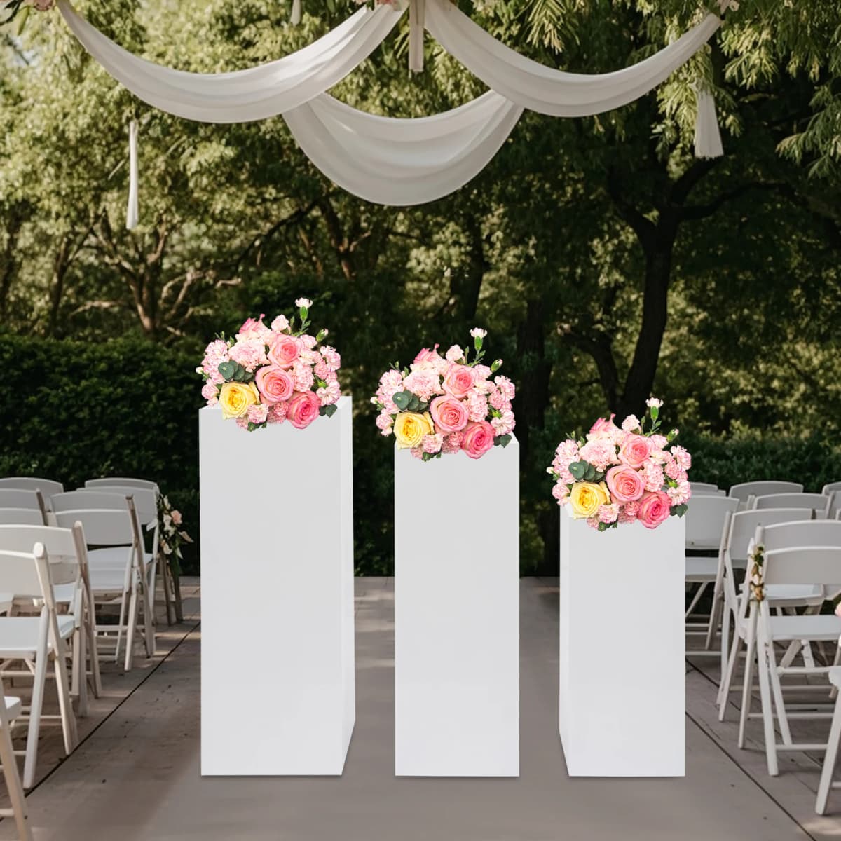 3PCS Flower Display Rack, Square Metal Pedestal Stands for Parties, Dessert Table Cube Display Pillars for Birthday Wedding