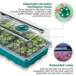 72-Cell Seed Starter Tray with Growth Light 2 Seed Germination Kits Adjustable Humidity Dome Tall Lid Seedling Tray for Garden
