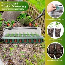 72-Cell Seed Starter Tray with Growth Light 2 Seed Germination Kits Adjustable Humidity Dome Tall Lid Seedling Tray for Garden