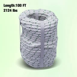 3/8 in X 100 ft. White-Green High-Strength Polyester Braided Rope with 2124 lbs. Maximum Pull, Tree Work Rope for Sailboat Camping and Horticultural Farm operations