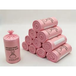 Pink Drawstring Trash Bags, Heavy Duty Large Disposable Garbage Bags, Leak Resistant Rubbish Bin Liners for Kitchen Home Outdoor Picnic, 1 Roll