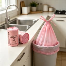 Pink Drawstring Trash Bags, Heavy Duty Large Disposable Garbage Bags, Leak Resistant Rubbish Bin Liners for Kitchen Home Outdoor Picnic, 1 Roll