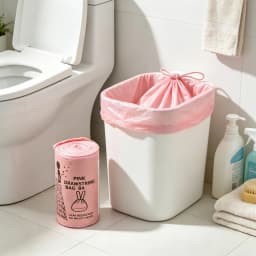 Pink Drawstring Trash Bags, Heavy Duty Large Disposable Garbage Bags, Leak Resistant Rubbish Bin Liners for Kitchen Home Outdoor Picnic, 1 Roll