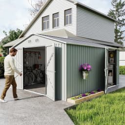 10x12 FT Outdoor Metal Storage Shed, Large Storage Sheds with Sturdy Frame Structure, Metal Garden Tool Shed with Lockable Door