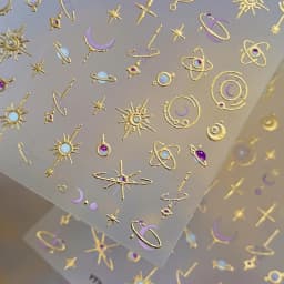 Embossed Gold Nail Stickers: Moon Star Nail Art Decals for Luxurious Nail Designs