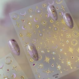 Embossed Gold Nail Stickers: Moon Star Nail Art Decals for Luxurious Nail Designs