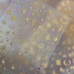 Embossed Gold Nail Stickers: Moon Star Nail Art Decals for Luxurious Nail Designs