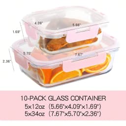 Glass Food Storage Containers Modern Cute Clear Glass Meal Prep Containers 10 Pack Pink Snap Locking Lids Airtight Leakproof Glass Lunch Boxes For Kitchen Storage Leftovers On The Go Thanksgiving Christmas Housewarming Gift