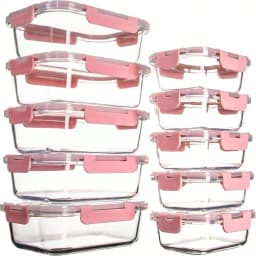 Glass Food Storage Containers Modern Cute Clear Glass Meal Prep Containers 10 Pack Pink Snap Locking Lids Airtight Leakproof Glass Lunch Boxes For Kitchen Storage Leftovers On The Go Thanksgiving Christmas Housewarming Gift