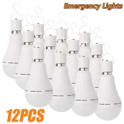 4/8/10/12pcs Rechargeable LED Emergency Bulbs, IP54waterproof, 2000mAh Large Battery 60W Equivalent Brightness, E27 Base (E26 Compatible), Wireless Portable with Hook, 6000K Cool White Light, for Home/ Office/ Camping/ Outage/ Outdoor Use