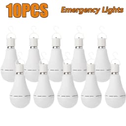 4/8/10/12pcs Rechargeable LED Emergency Bulbs, IP54waterproof, 2000mAh Large Battery 60W Equivalent Brightness, E27 Base (E26 Compatible), Wireless Portable with Hook, 6000K Cool White Light, for Home/ Office/ Camping/ Outage/ Outdoor Use