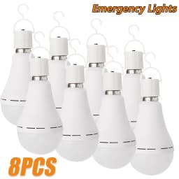 4/8/10/12pcs Rechargeable LED Emergency Bulbs, IP54waterproof, 2000mAh Large Battery 60W Equivalent Brightness, E27 Base (E26 Compatible), Wireless Portable with Hook, 6000K Cool White Light, for Home/ Office/ Camping/ Outage/ Outdoor Use