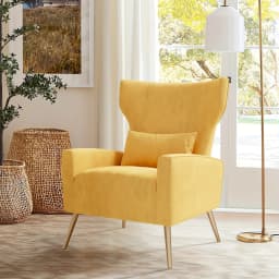 Velvet Fabric Upholstered Reading Comfy Mid Century Modern Armchair with Metal Legs And Spring Support, Accent Chair for Living Room