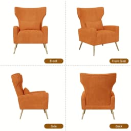 Velvet Fabric Upholstered Reading Comfy Mid Century Modern Armchair with Metal Legs And Spring Support, Accent Chair for Living Room