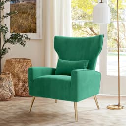 Velvet Fabric Upholstered Reading Comfy Mid Century Modern Armchair with Metal Legs And Spring Support, Accent Chair for Living Room