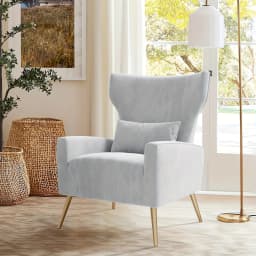 Velvet Fabric Upholstered Reading Comfy Mid Century Modern Armchair with Metal Legs And Spring Support, Accent Chair for Living Room