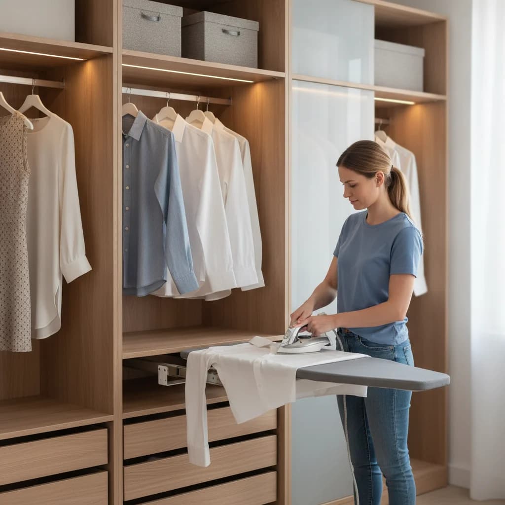 Foldable Ironing Board for Cabinet, 180° Rotating Pull-Out Ironing Station with Anti-Scald Cover, Space Saving Wall Mount Laundry Organizer for Small Apartments, Bedrooms & Laundry Rooms