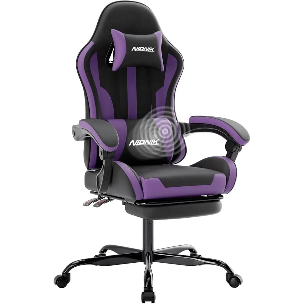 Ergonomic Computer Gaming Chair with Footrest, Lumbar Support, 360° Swivel, Adjustable Height