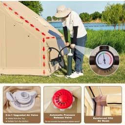 Inflatable Camping Tent 1-6 Person, Large Inflatable Camping Tent with Stove Jack, with Skylight and Double Doors, Outdoor Tent